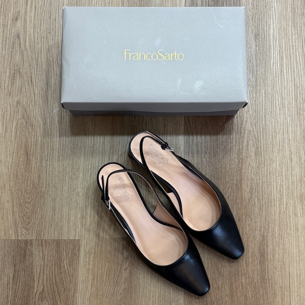 Franco Sarto Jacer Black Slingback Pointed Toe Pump Heels 9 - Picture 2 of 8